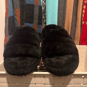 UGG Black Fuzzy Slippers